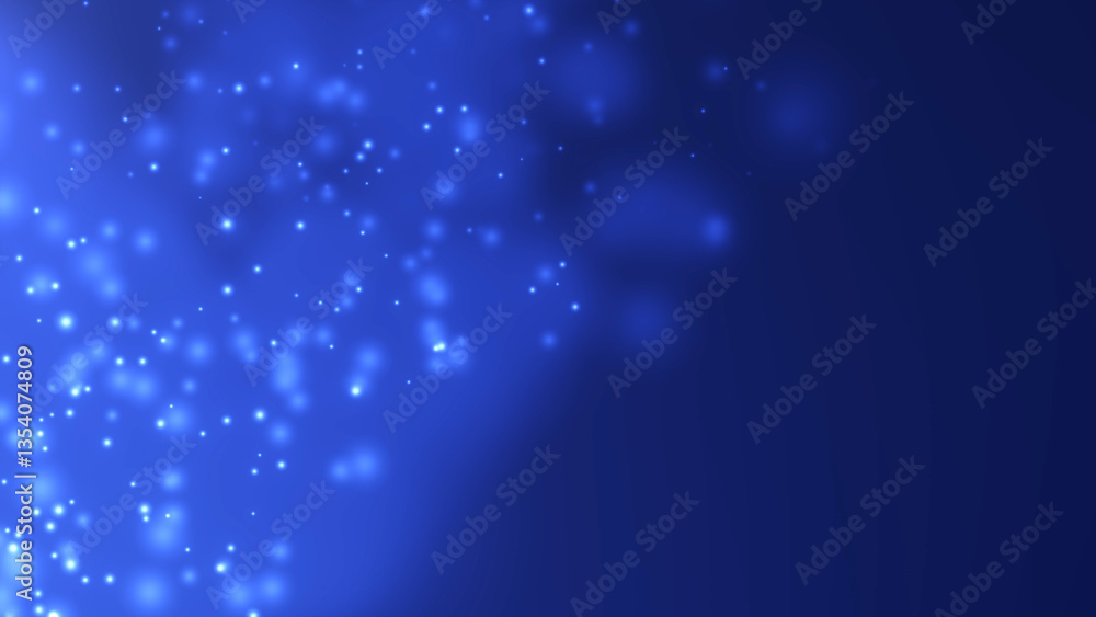 Fototapeta premium Soft blue shiny magic particles moving up. Smooth bokeh floating glowing dust on dark motion background.