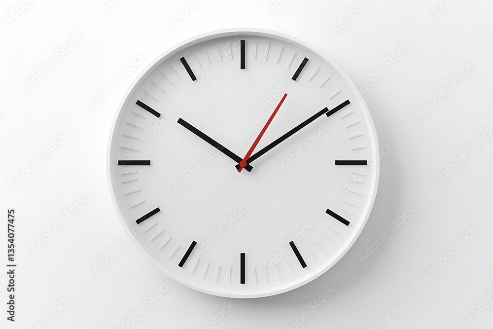 Wall clock shows ten minutes past ten on white wall for schedule management concept Wall clock shows ten minutes past ten on white wall for schedule management concept