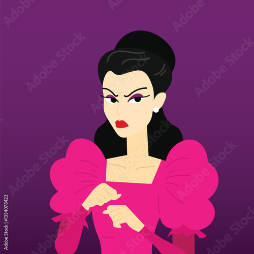 an angry lady who is ready to fight. an upset upper class woman. evil lady flat design. evil noble lady