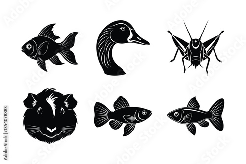 many kinds of pet animal head silhouette vector illustrations