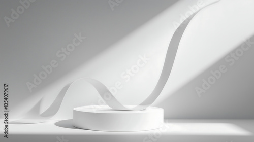 White color background with small podium, 골드, 베이지, 화이트, 단상, 포디움 08