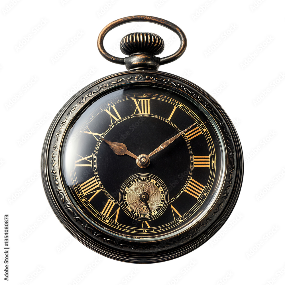 Pocket Watch with Polished Black Dial Isolated on Transparent Background Pocket Watch with Polished Black Dial Isolated on Transparent Background