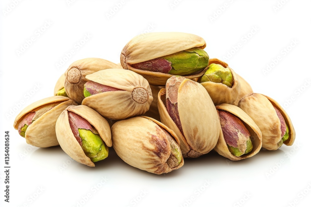 Delicious pistachio nuts isolated on a white background with clean lines and high quality Delicious pistachio nuts isolated on a white background with clean lines and high quality