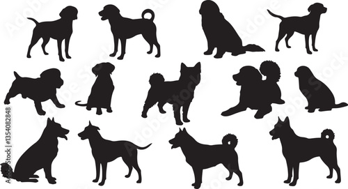 Dog Breeds Silhouette Set, Ideal for Pet and Animal Themes - Flat Vector Illustration