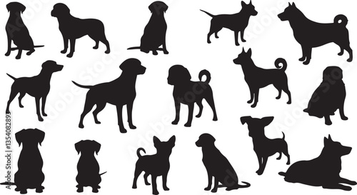 Dog Breeds Silhouette Set, Ideal for Pet and Animal Themes - Flat Vector Illustration