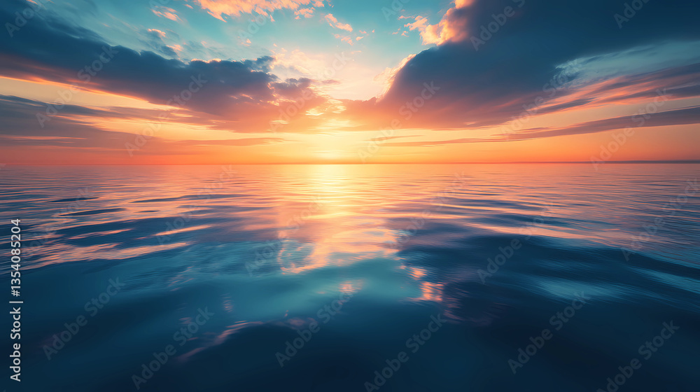 Obraz premium Spectacular abstract image of a scenic calm ocean, sunrise sky reflecting in the water. Sunset and natural