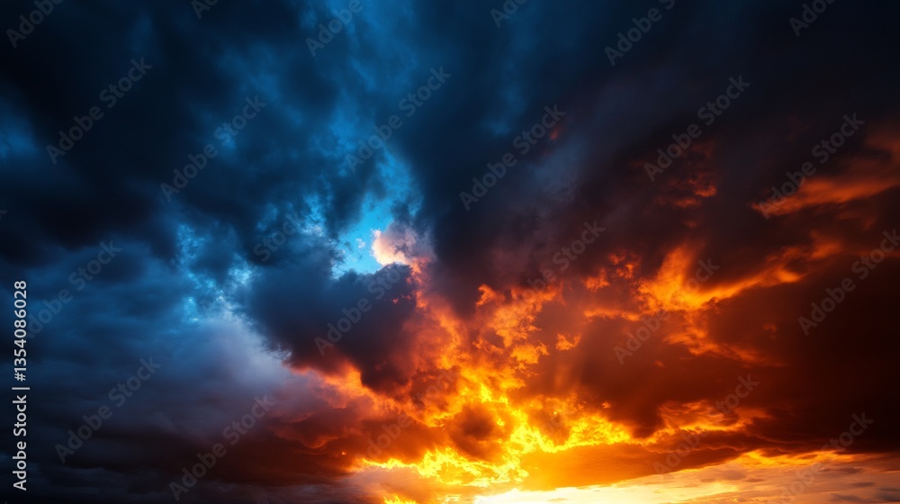 Fiery Sunset and Dramatic Cloudscape: A Breathtaking Celestial Display Fiery Sunset and Dramatic Cloudscape: A Breathtaking Celestial Display