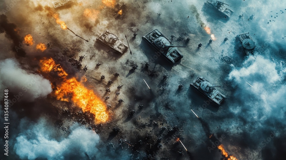 aerial view of intense battlefield war scene