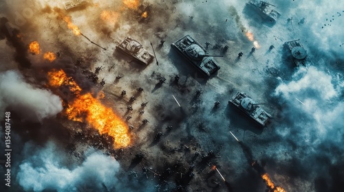 Obraz na płótnie aerial view of intense battlefield war scene w salonie