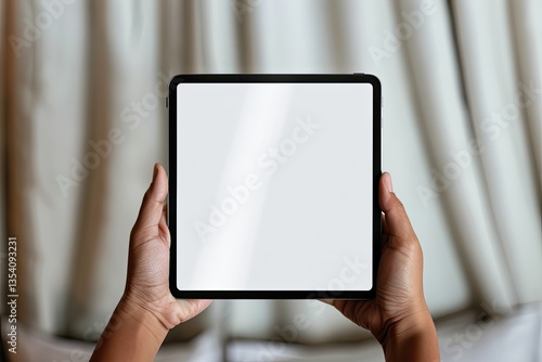 People Hand Holding an Ipad or Android Pad Tablet Mockup White Background White