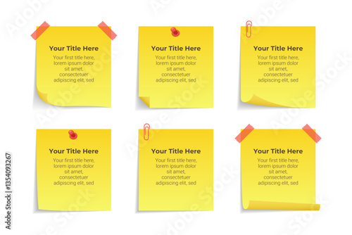 Set of Yellow Sticky Notes for Infographic Design with Replaceable Text.