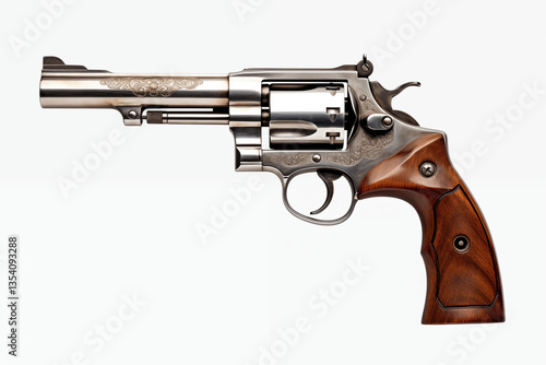 Wallpaper Mural Classic Revolver on White Background – Detailed Close-Up of Handgun, Firearm, and Weapon Design for Collectors and Enthusiasts. Weapon Related Topics. Torontodigital.ca