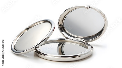 Compact Mirror, Open, Silver, Reflection, Metal, Accessory