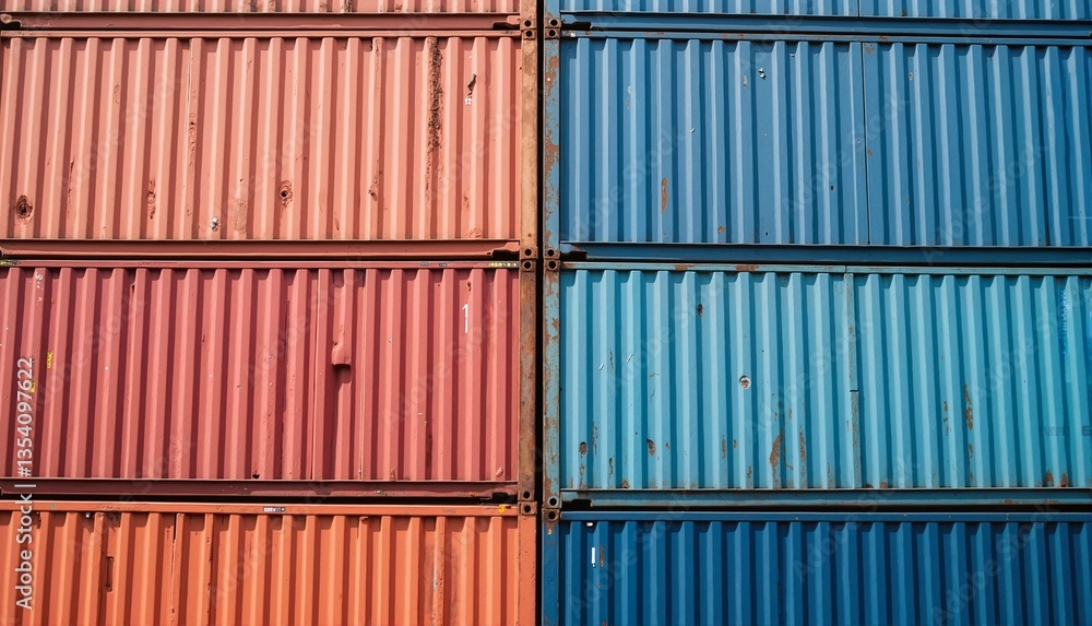 Colorful shipping containers stacked neatly in urban landscape, representing international trade and cargo logistics, concept of shipping companies or trade businesses Colorful shipping containers stacked neatly in urban landscape, representing international trade and cargo logistics, concept of shipping companies or trade businesses