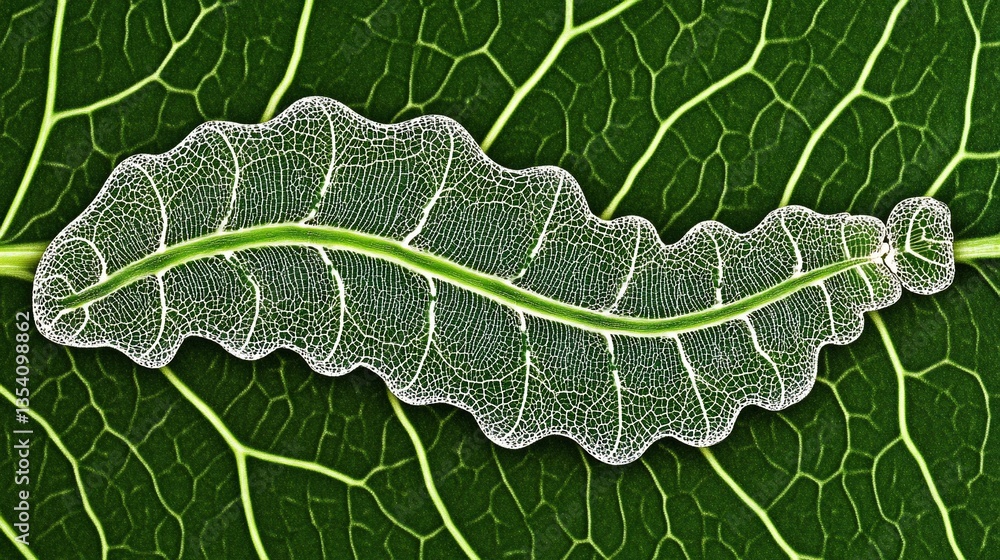 Fototapeta premium Leaf Skeleton on Green Leaf Background