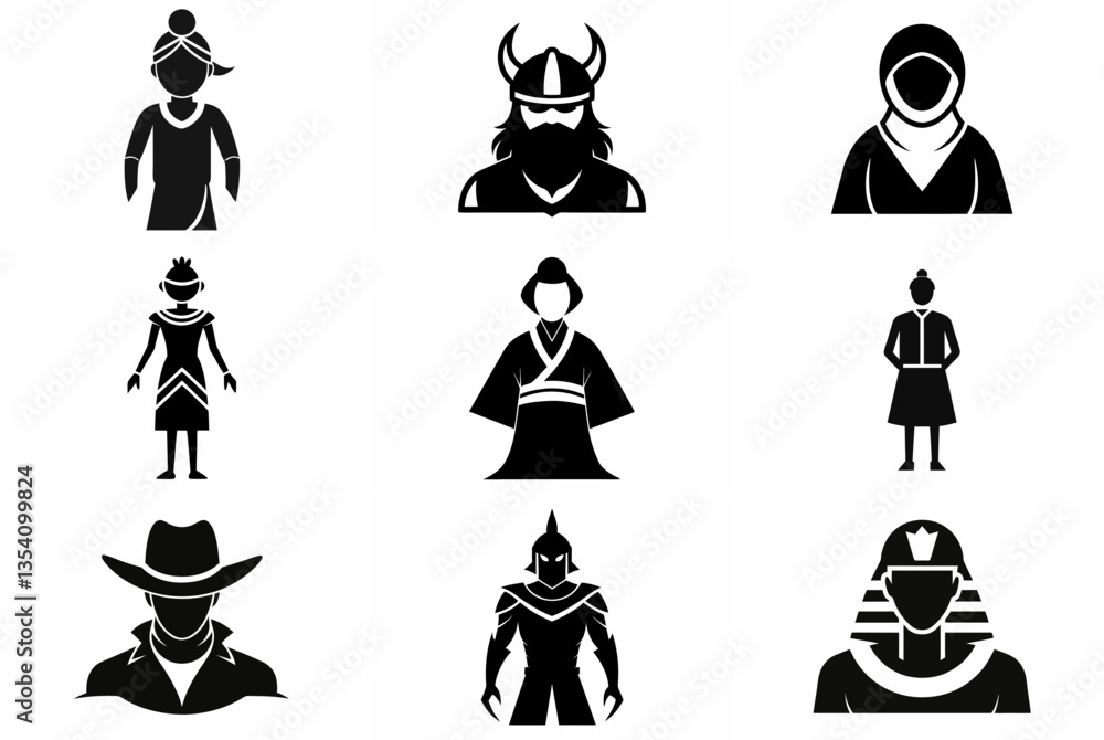 set of Cultural & Traditional Avatars icons silhouette vector illustration set of Cultural & Traditional Avatars icons silhouette vector illustration