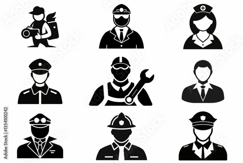 set of Professional & Occupation Avatars icons silhouette vector illustration