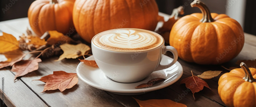 Autumn-Inspired Cappuccino with Pumpkin Spice, Fall Leaves, and Warm Cozy Atmosphere – Generative AI Autumn-Inspired Cappuccino with Pumpkin Spice, Fall Leaves, and Warm Cozy Atmosphere – Generative AI