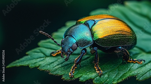 Wallpaper Mural Vibrant green and gold beetle on leaf. Torontodigital.ca
