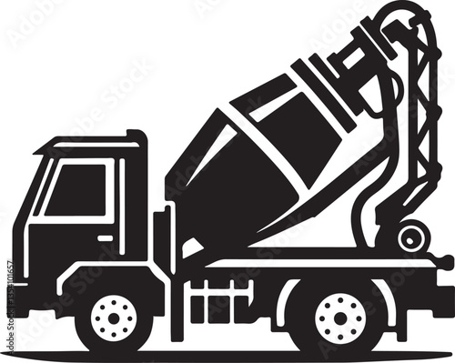 concrete pump truck logo or icon silhouette design vector art illustration