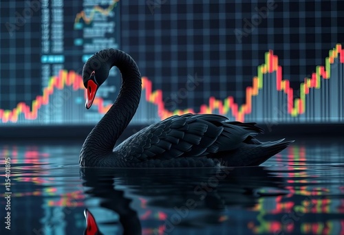 Fototapeta Naklejka Na Ścianę i Meble -  Black swan subtly visible behind fluctuating stock market graph,  data,  analysis