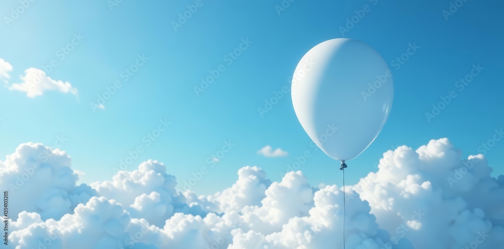 Obraz premium Blue and white balloons drifting peacefully among fluffy clouds in the sky, sky, serene, celebration
