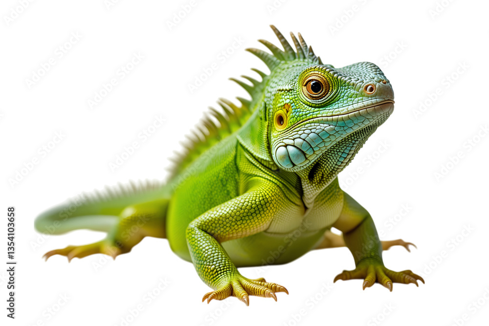 Fototapeta premium Close-Up View of a Vibrant Green Iguana Against a Black Background