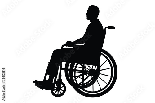 silhouette old person disabled on wheelchair isolated on a white background