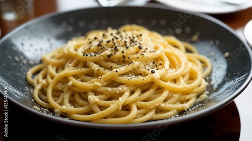 Delicious Cacio e Pepe Pasta Dish Close Up