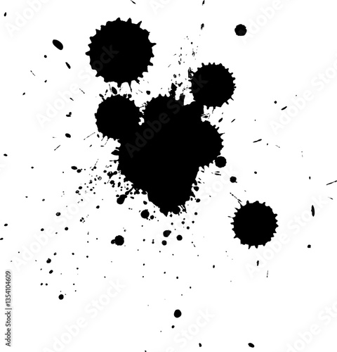 black ink brush painting dropped splatter splash on white background