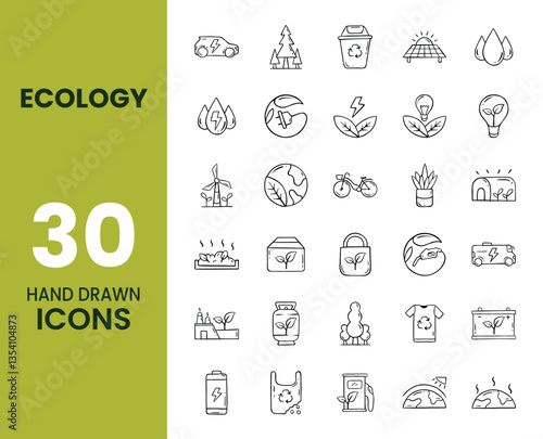 Ecology icon set with hand drawn style