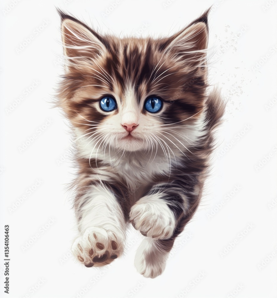 A drawing of a kitten with blue eyes running A drawing of a kitten with blue eyes running