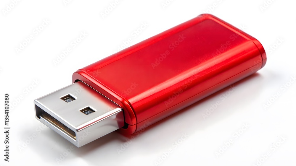Red USB Flash Drive on White Background Red USB Flash Drive on White Background