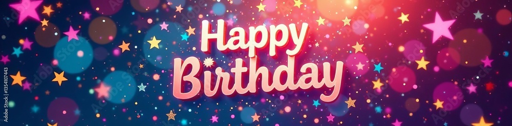 Bright and colorful happy birthday card with bursts of stars and confetti, joy, festive Bright and colorful happy birthday card with bursts of stars and confetti, joy, festive