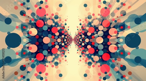 Abstract symmetrical design featuring vibrant circles and rays, creating a dynamic visual effect