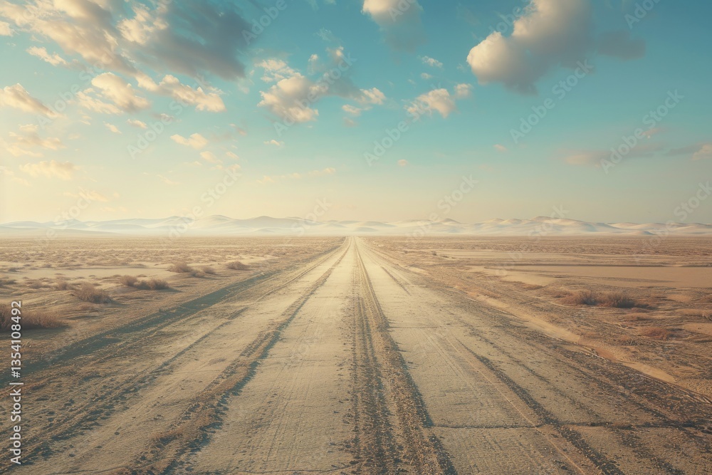 Naklejka premium Flawless Picture of Horizontal View of a Desert Road Leading to the Horizon
