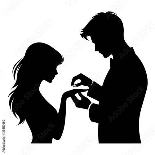 Groom proposing with ring silhouette to bride