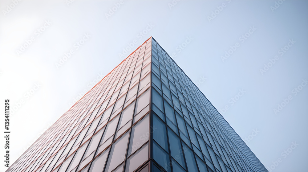 Modern glass skyscraper reaching for the sky on a clear day Modern glass skyscraper reaching for the sky on a clear day