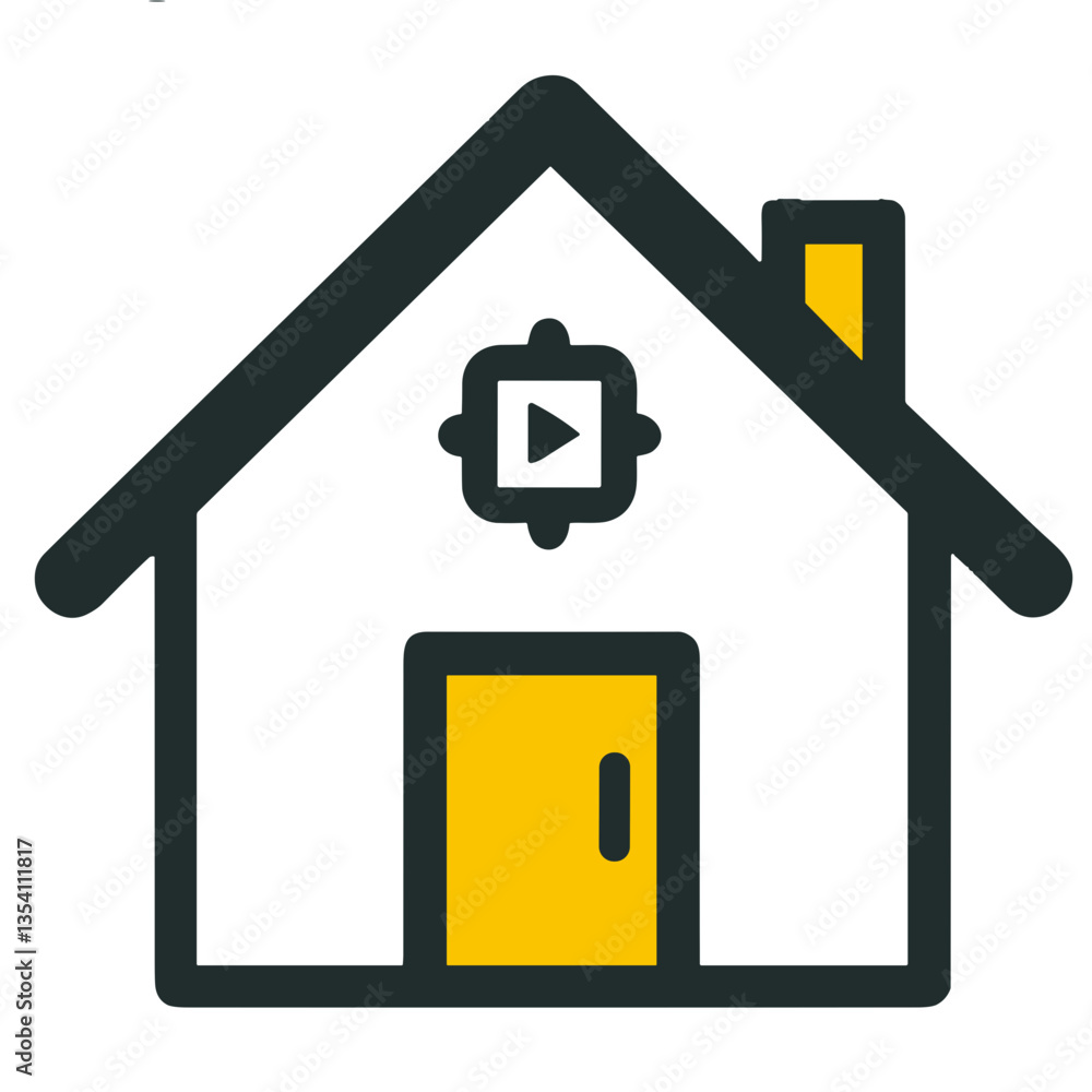 Smart home icon featuring a house design with a play button and modern elements in a flat style Smart home icon featuring a house design with a play button and modern elements in a flat style