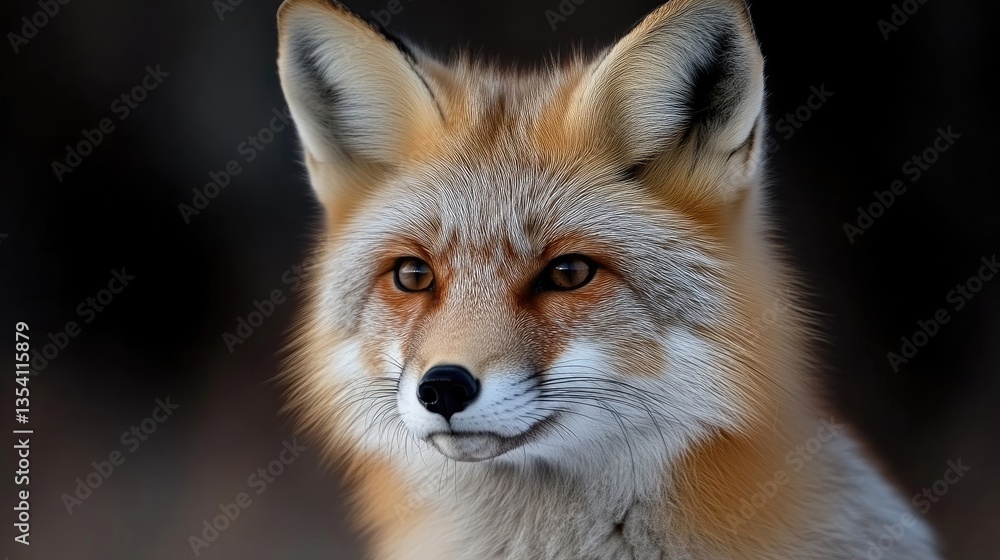 Fototapeta premium Close-up of a red fox. A stunning close-up portrait of a red fox, showcasing its alert expression and detailed fur. 