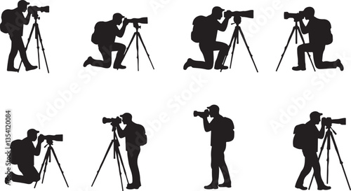 Photographers Silhouette, Ideal for Photography and Art Themes - Flat Vector Illustration