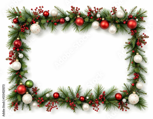Festive Green Christmas Garland with Red and White Ornament Decoration