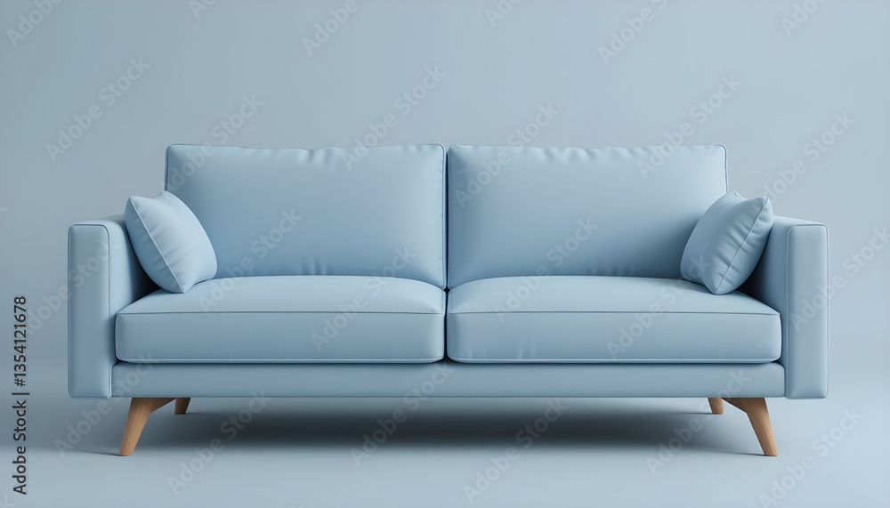 Fototapeta premium Modern Light Blue Sofa Against a Light Blue Background