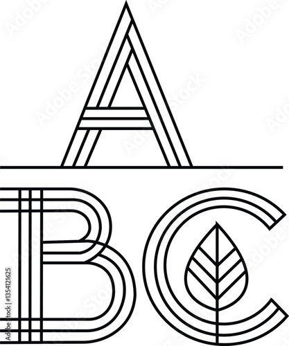 Alphabet logo hand drawn line art coloring page 