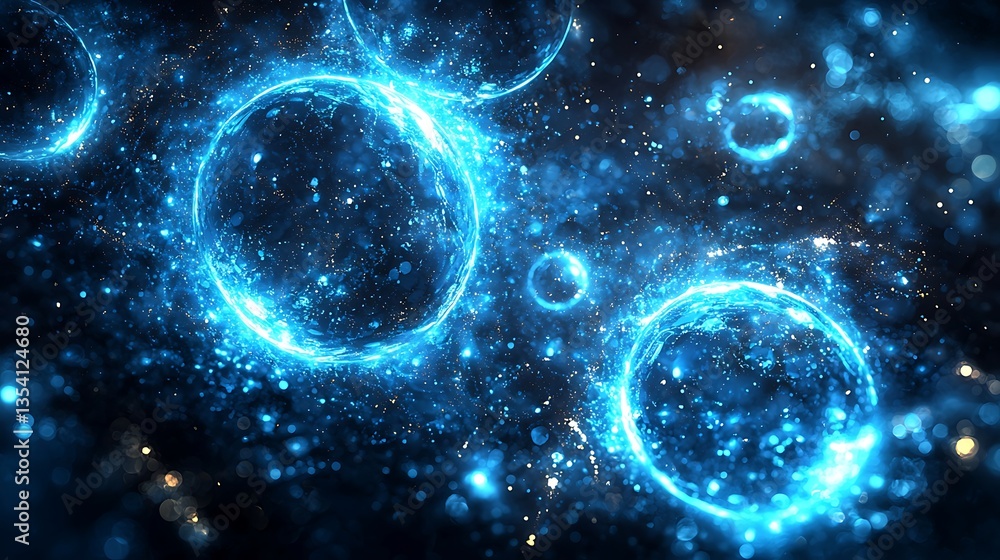 Abstract blue glowing energy spheres in dark space. Abstract blue glowing energy spheres in dark space.