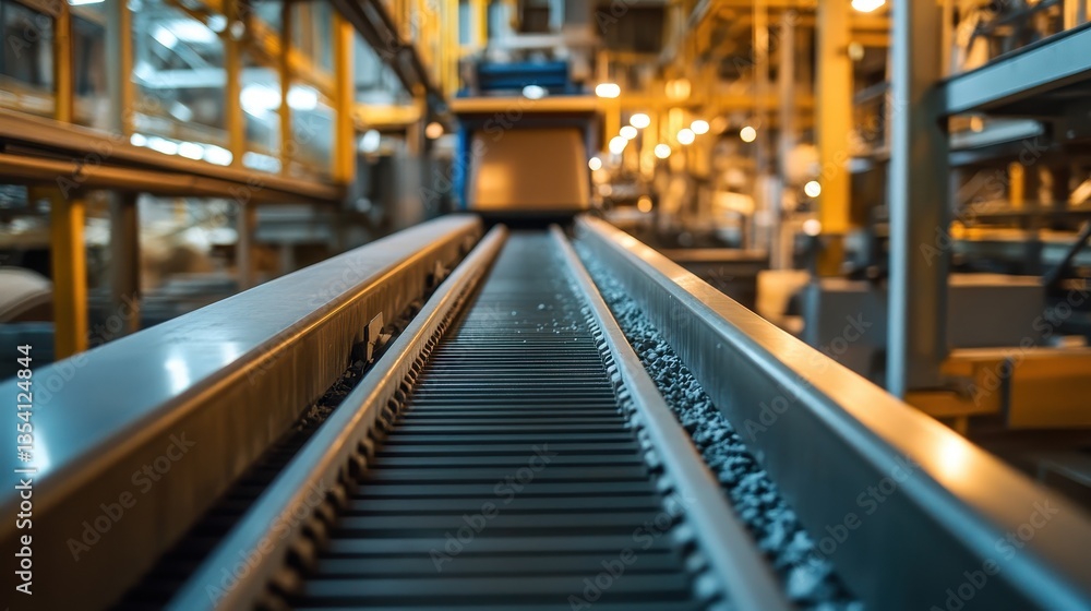 A conveyor belt with scattered material in an industrial factory setting. It shows automated manufacturing or material handling in a factory. A conveyor belt with scattered material in an industrial factory setting. It shows automated manufacturing or material handling in a factory.