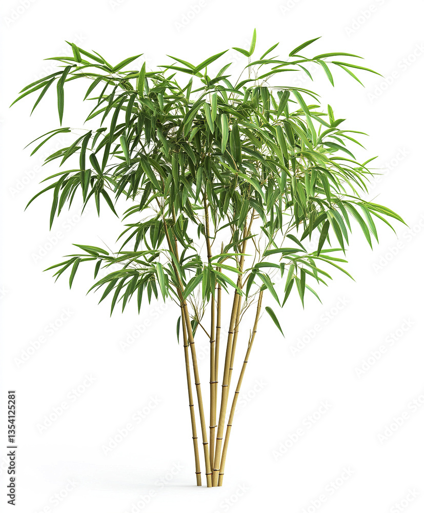Fototapeta premium Bamboo tree isolated on white background, vibrant green leaves