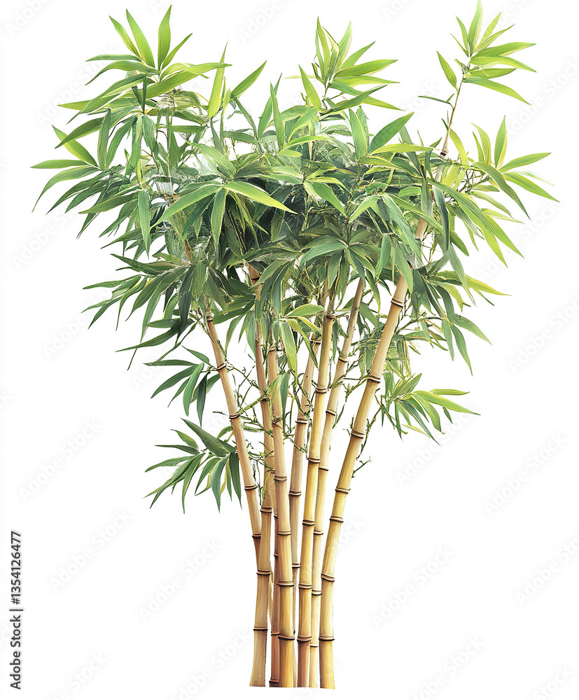 Obraz premium cluster of bamboo trees with lush green leaves isolated on white