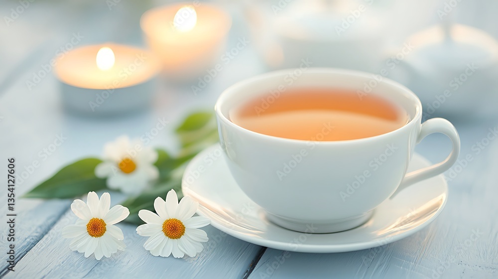 Serene Tea Ritual: Chamomile for Candles, Calm. Serene Tea Ritual: Chamomile for Candles, Calm.