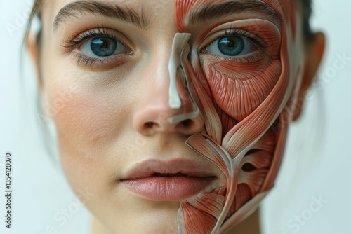 Human Anatomy Study Model Showing Facial Muscles and Features with Detail